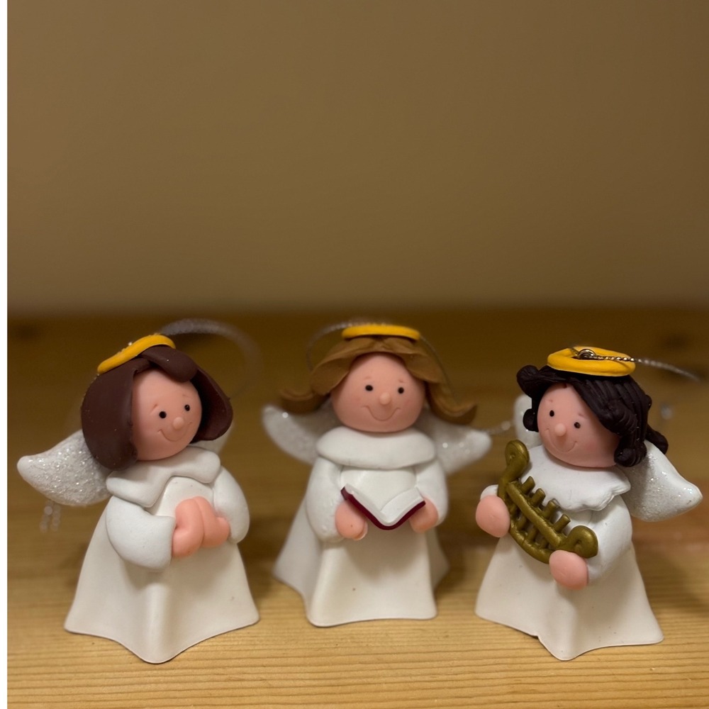 3 KPCB Clay Christmas Angel Ornaments handmade Holiday Tree Decorations preowned